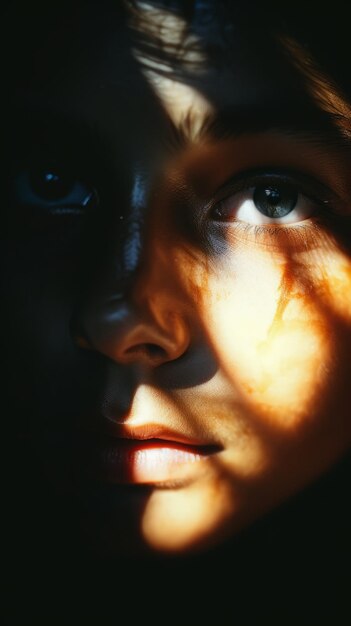 a close up of a young girls face