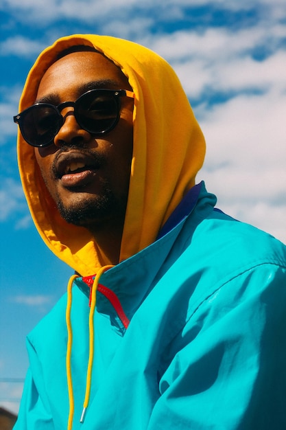close-up of young man wearing sunglasses