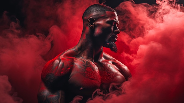 Photo close up of young muscular man lifting weights over dark background