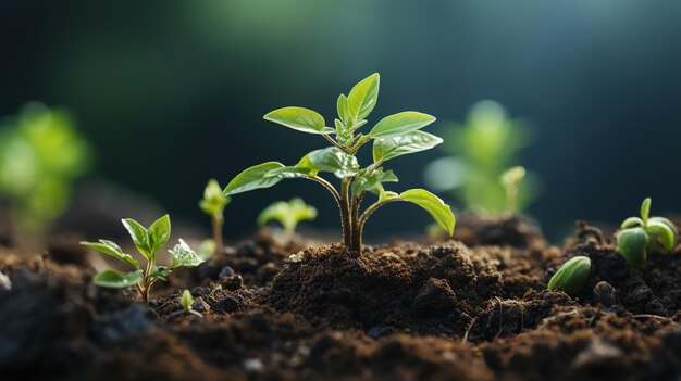 Photo close up of the young sprout plants