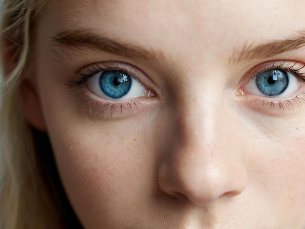 Photo close up of a young woman blue eye looking at camera