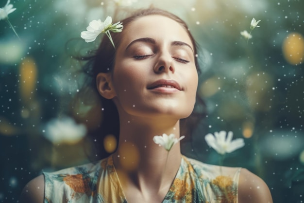 体と心を育む別の方法についてのコンセプトイメージを瞑想する若い女性の接写