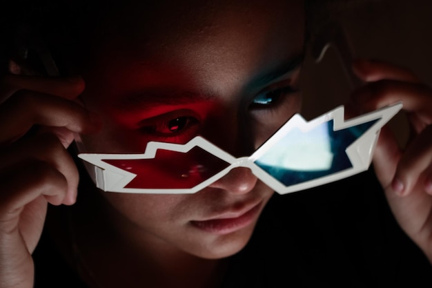 close-up of young woman with 3d glasses