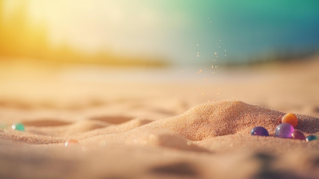 Close-up zand Zeegezicht abstract Zomer zandstrand tropische achtergrond vervagen bokeh licht van zee oceaan en lucht Generatieve AI