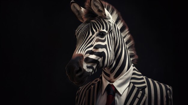 A close up of a zebra wearing a suit and tie generative AI