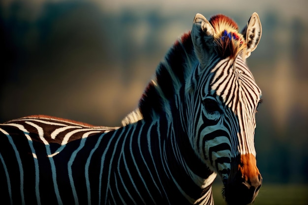 A Close Up Of A Zebra With A Blurry Background