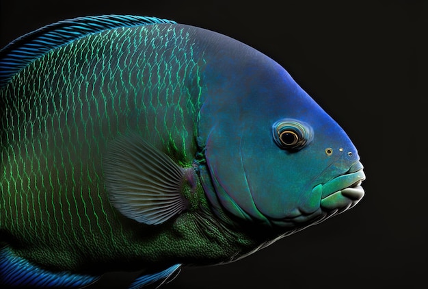 Close-up zijaanzicht van een blauwe papegaaivis of een groene humphead papegaaivis