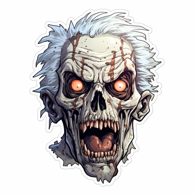 a close up of a zombie head with red eyes and a white hair generative ai