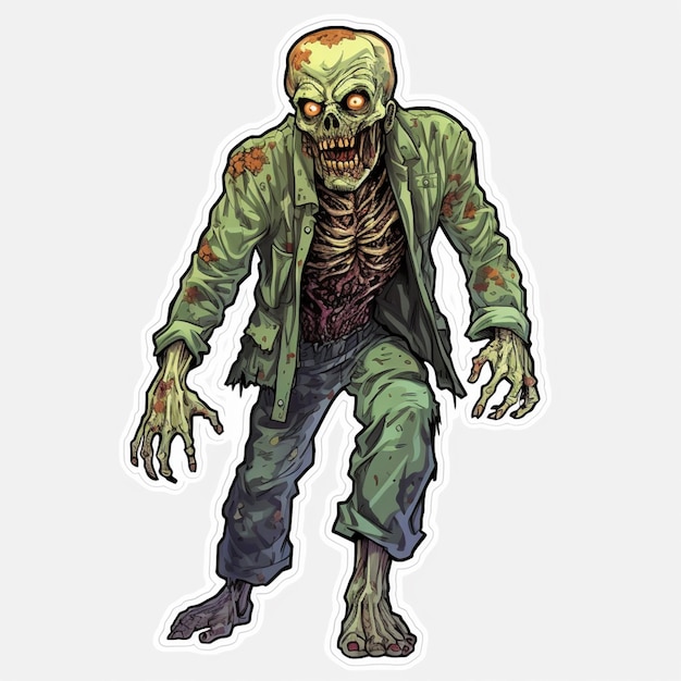 A close up of a zombie sticker on a white background generative ai