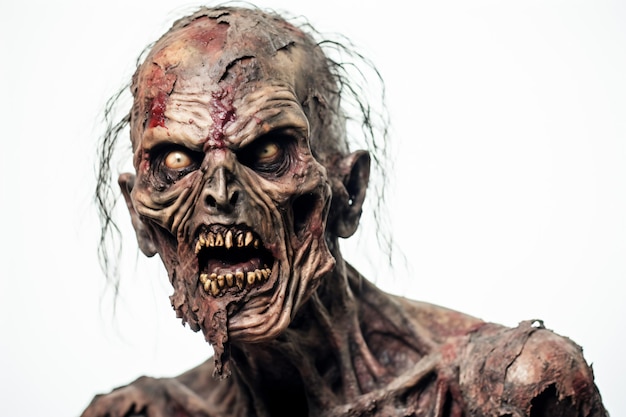 a close up of a zombie with a bloody face