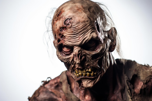 a close up of a zombie with a very long hair