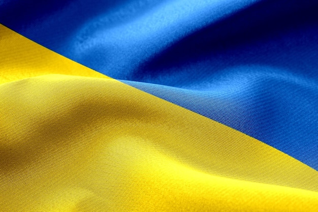 Close-up zwaaiende stoffen vlag van Oekraïne. vlagsymbolen van Oekraïne.