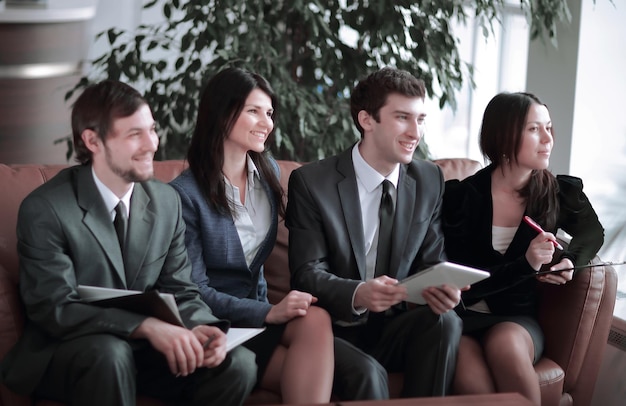 Close upa group of business people at a meeting in the business center