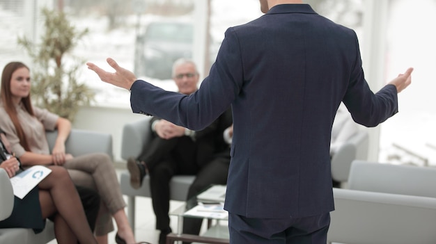 Close upbusinessman making a presentation at the seminar