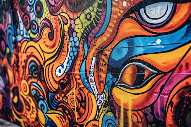 Close-updetails van abstracte stedelijke straatkunst op een graffitimuur