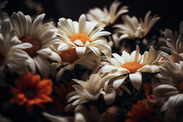 Foto close-upfoto's van madeliefjesbloemen met contrasterende kleuren in het midden en de bloemblaadjes