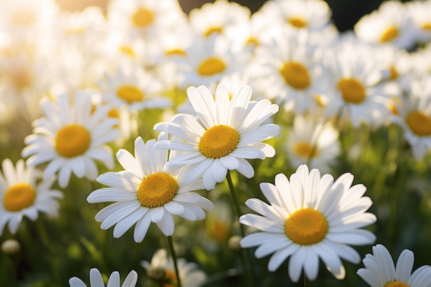 Close-upfoto's van madeliefjesbloemen met contrasterende kleuren in het midden en de bloemblaadjes