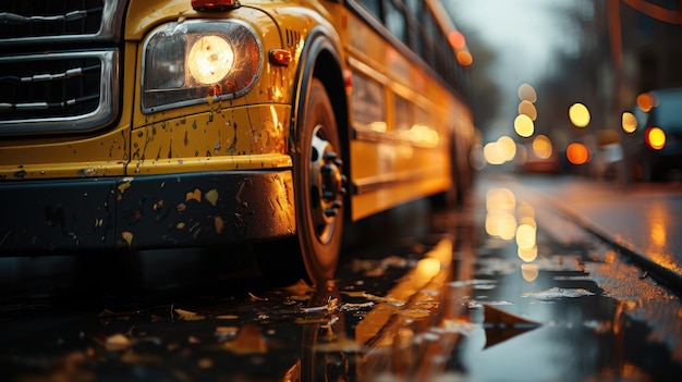 Close-upfoto van schoolbus op de weg
