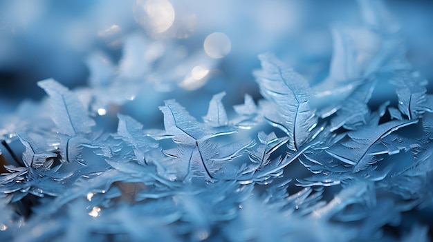 Close-upfoto van vorstpatronen die zich vormen op een ruit, het winterkunstwerk van de natuur