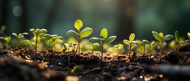 Close-upfoto van zaailingen op oppervlakteniveau vertegenwoordigen een nieuw begin levenskracht overvloed en