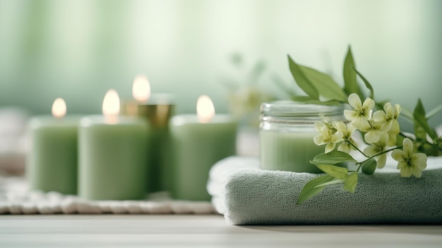 Close-upfotografie van Spa met Sage Green-thema AI gegenereerd