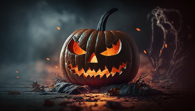 Close-upmening van halloween-pompoen met onscherpte halloween-achtergrond Generatieve ai