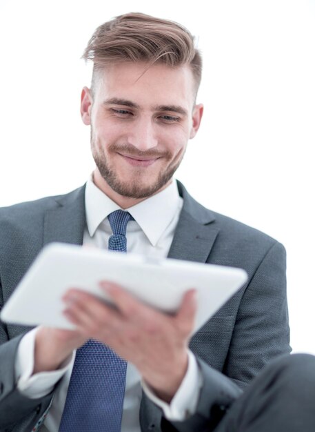 Close upmodern businessman with digital tablet