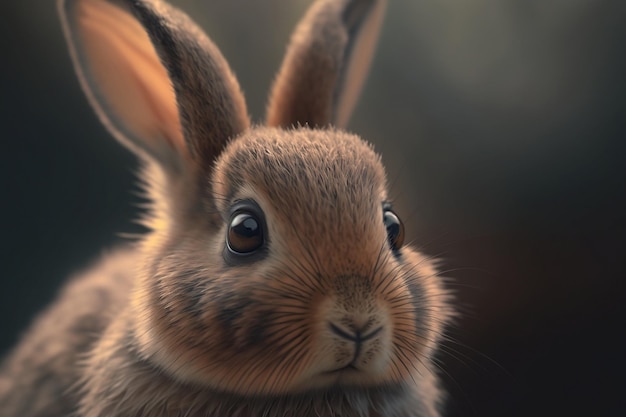 Close-upportret van leuk bruin babykonijn Realistische Paashaas Generatieve AI