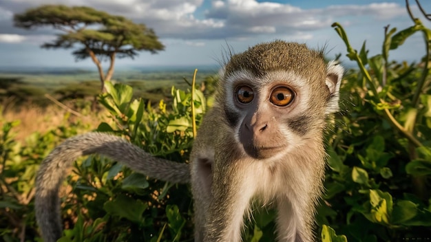 Close vervet monkey in national park of kenya africa