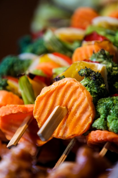 Close view of the broccoli and carrots