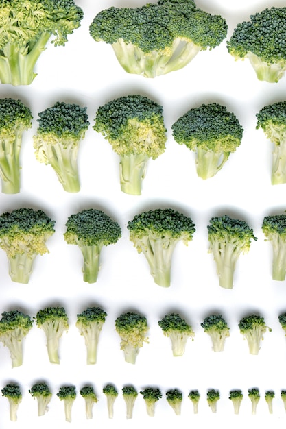 Photo close view of a bunch of broccoli vegetables aligned in a perfect way.