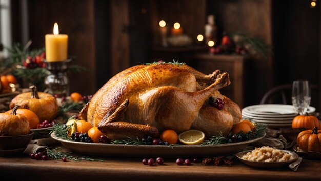 Close view of a delicious baked turkey for christmas dinner