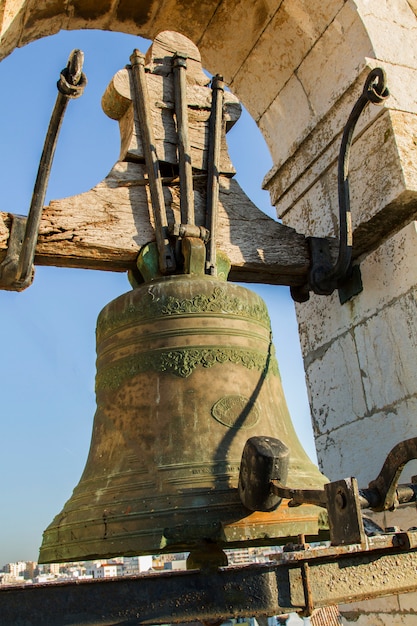 Close view of a old bell tower in Faro, Portugal.