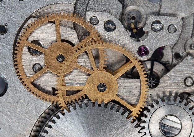 Close view of old clock mechanism with gears and cogs For your successful business design Macro