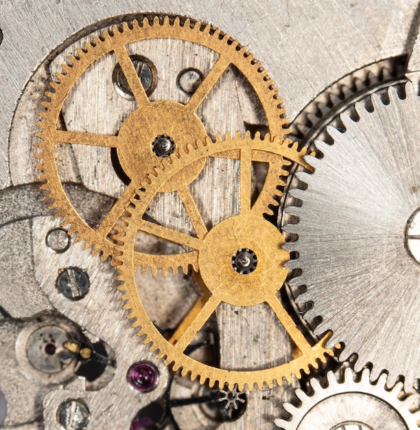 Close view of old clock mechanism with gears and cogs For your successful business design Macro