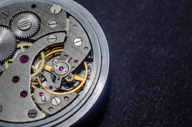 Close view of a vintage beautiful watch mechanism