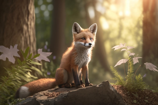 Close wild Red fox in nature habitat Generative AI