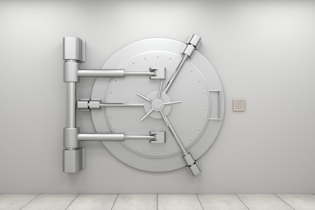 Closed Bank Vault Door With Code Panel