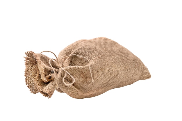 Closed burlap sack isolated on white