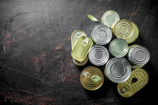 Closed cans of canned food