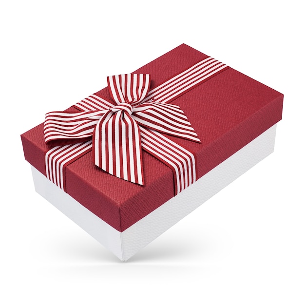 Closed cardboard gift box with red cover isolated