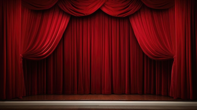Closed crumpled red curtain over empty theater stage AI Scene in a standup club