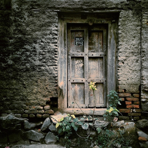 Closed door of house