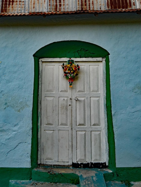 Closed door of house