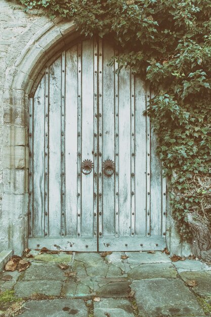 写真 古い建物の閉じたドア