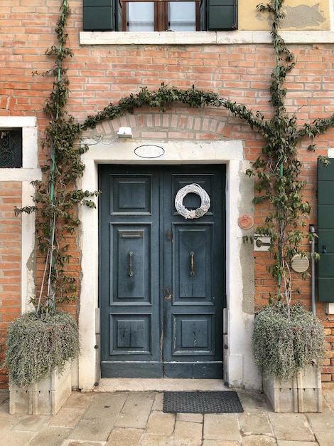 Closed door of old building