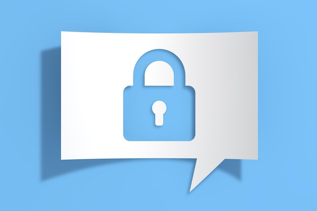 Closed Lock Icon on Cutout White Paper Speech Bubble 3d Rendering