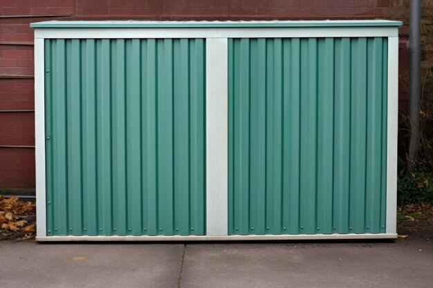 A closed metal outdoor storage