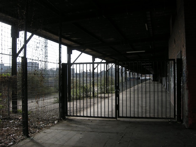 Photo closed metallic gate at shunting yard