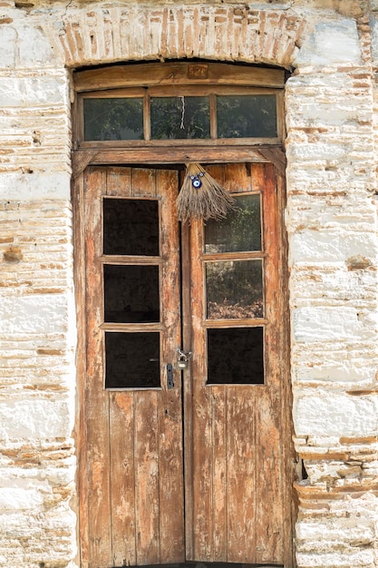 Closed Old vintage wood Door with door lock